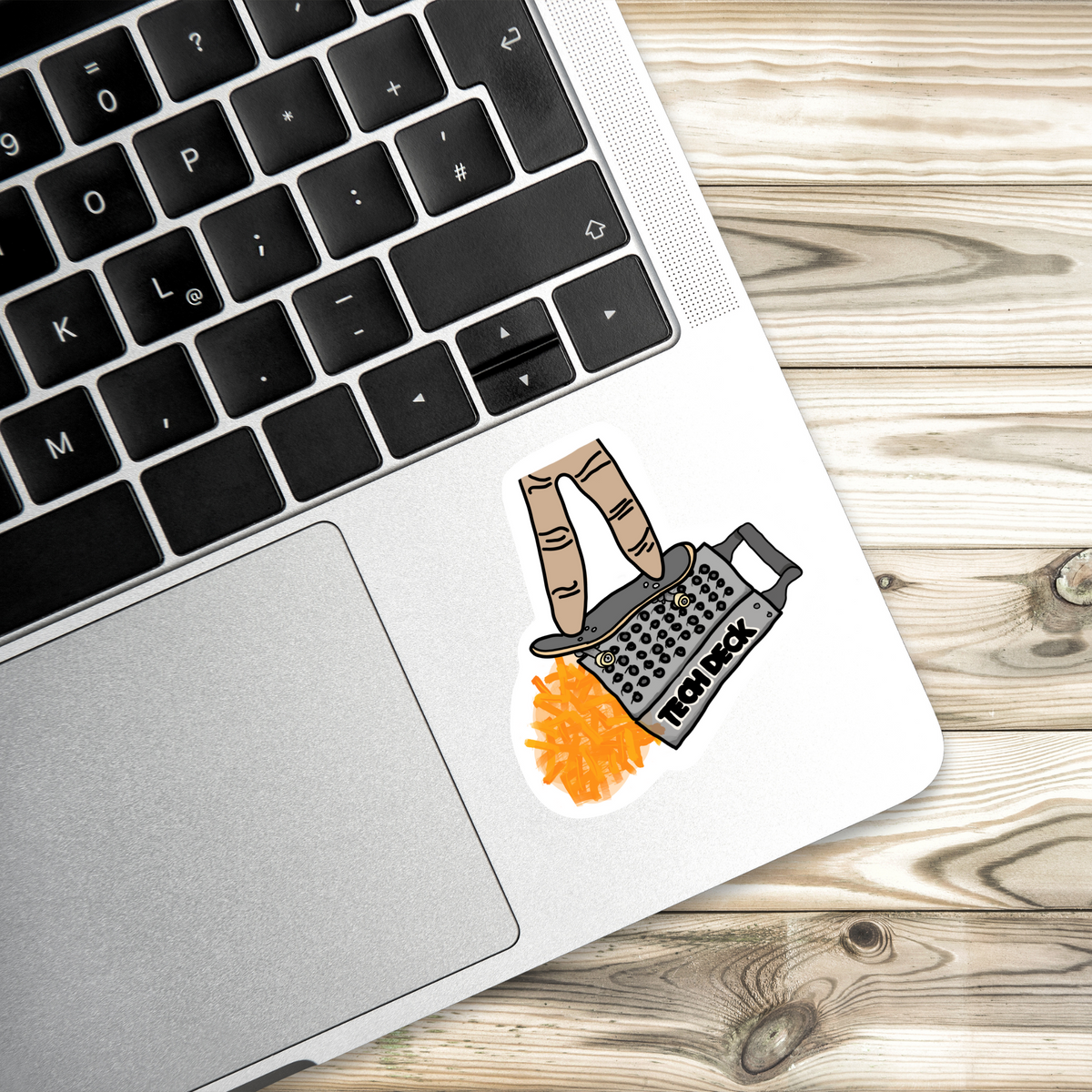 Funny skateboard sticker, cheese humor, Tech Deck meme, skater gift, punny vinyl decal, water-resistant sticker, laptop sticker, bumper sticker, foodie humor, skateboard aesthetic, grunge skater, meme sticker, streetwear sticker.