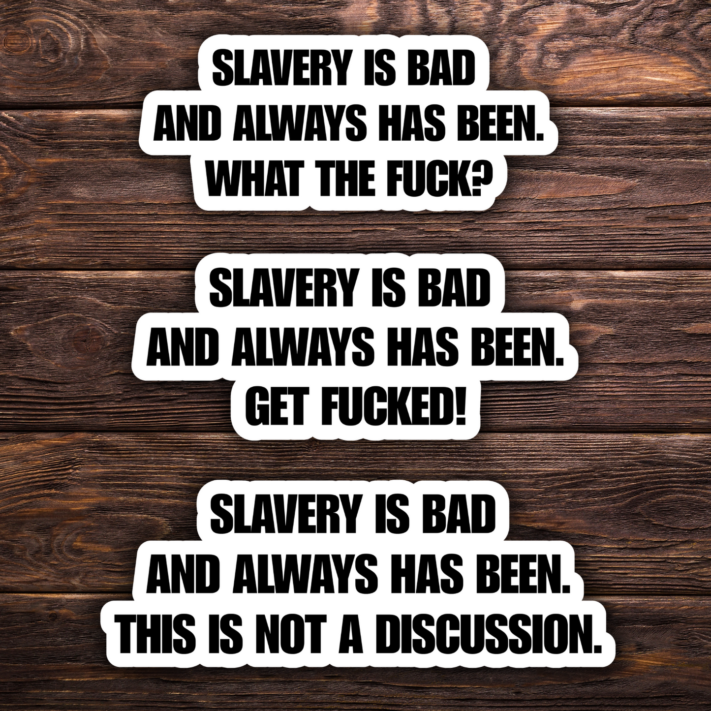 anti-racism sticker, slavery is bad decal, progressive political sticker, blunt activism sticker, funny but serious statement sticker, history matters sticker, anti-racist gift, water-resistant vinyl sticker pack, unapologetic leftist sticker, activist laptop decal, bold typography sticker, political humor sticker pack