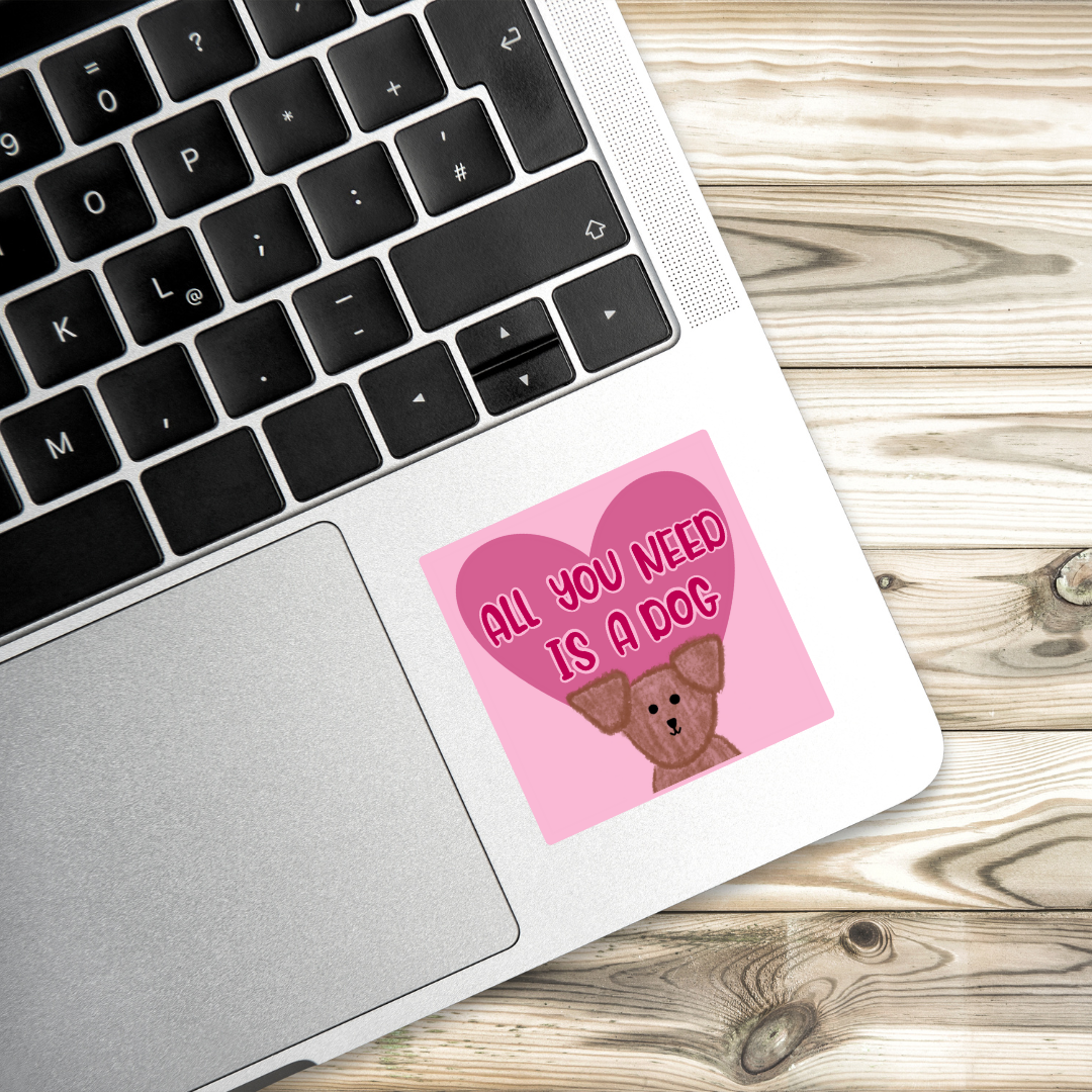 dog sticker, all you need is a dog, pet lover decal, dog mom sticker, dog dad sticker, cute dog vinyl decal, heart dog sticker, dog lover gift, animal sticker, pet parent gift, dog adoption sticker, furry friend sticker, aesthetic dog sticker, puppy sticker, water-resistant vinyl sticker, dog life sticker, wholesome sticker, rescue dog sticker, cute animal sticker