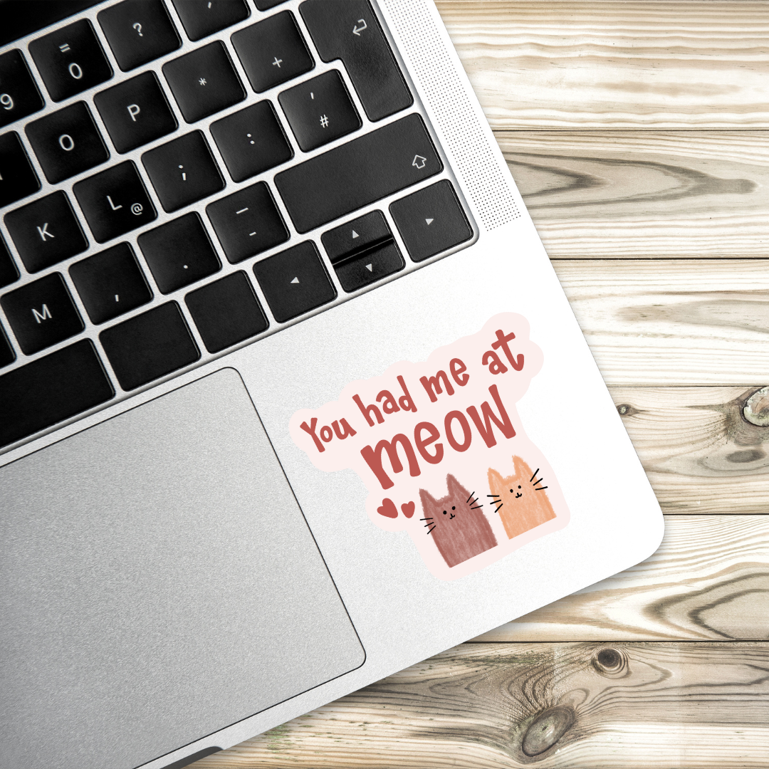 you had me at meow sticker, cat pun sticker, kitty vinyl decal, cute cat lover gift, pet sticker, animal lover sticker, funny cat sticker, meow sticker, cat aesthetic, cat mom, cat dad, laptop sticker, water-resistant sticker, feline humor, punny animal sticker, whiskers sticker, small business cat gift, cat-themed decor