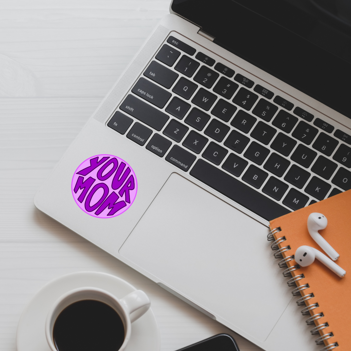 your mom sticker, funny purple circle decal, sarcastic humor sticker, meme vinyl sticker, sassy water-resistant laptop decal, joke bumper sticker, playful novelty sticker, waterproof hydroflask sticker, trendy sticker for teens and young adults, retro funny gift sticker, quirky vinyl decal, sarcastic car sticker, humor sticker for laptops, purple meme sticker