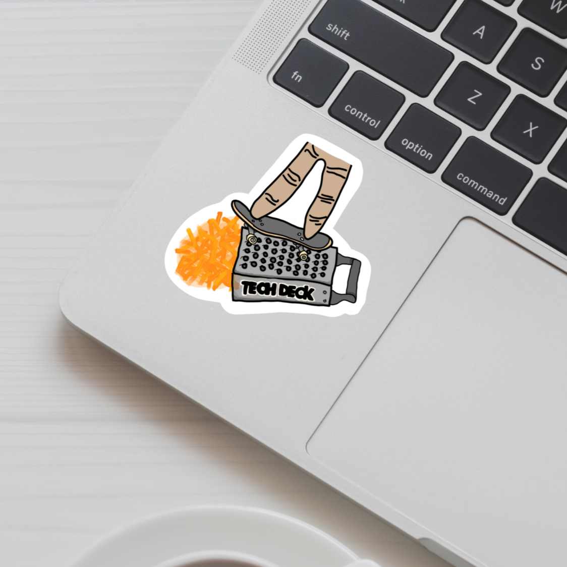 Funny skateboard sticker, cheese humor, Tech Deck meme, skater gift, punny vinyl decal, water-resistant sticker, laptop sticker, bumper sticker, foodie humor, skateboard aesthetic, grunge skater, meme sticker, streetwear sticker.