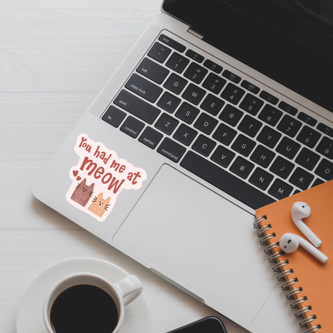 you had me at meow sticker, cat pun sticker, kitty vinyl decal, cute cat lover gift, pet sticker, animal lover sticker, funny cat sticker, meow sticker, cat aesthetic, cat mom, cat dad, laptop sticker, water-resistant sticker, feline humor, punny animal sticker, whiskers sticker, small business cat gift, cat-themed decor