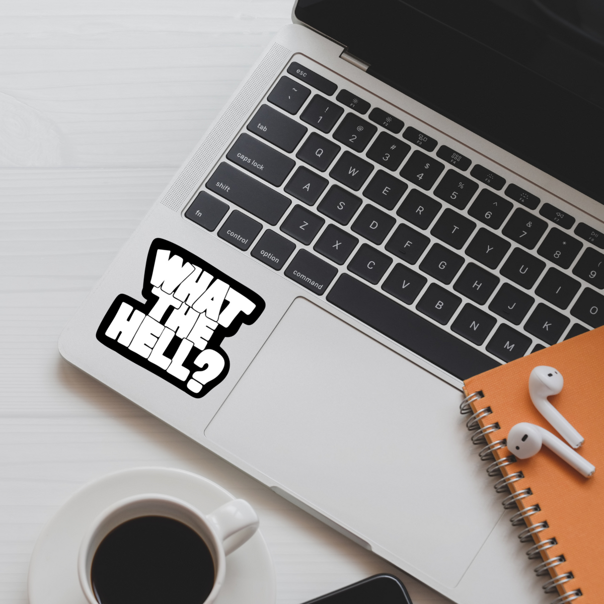 what the hell sticker, black and white graffiti sticker, funny vinyl decal, meme sticker, internet slang sticker, water-resistant sticker, sarcastic decal, relatable humor, weird sticker, chaotic energy, aesthetic sticker, sticker pack essential, moody sticker, laptop sticker, Gen Z humor, funny sticker pack, anti-establishment vibes
