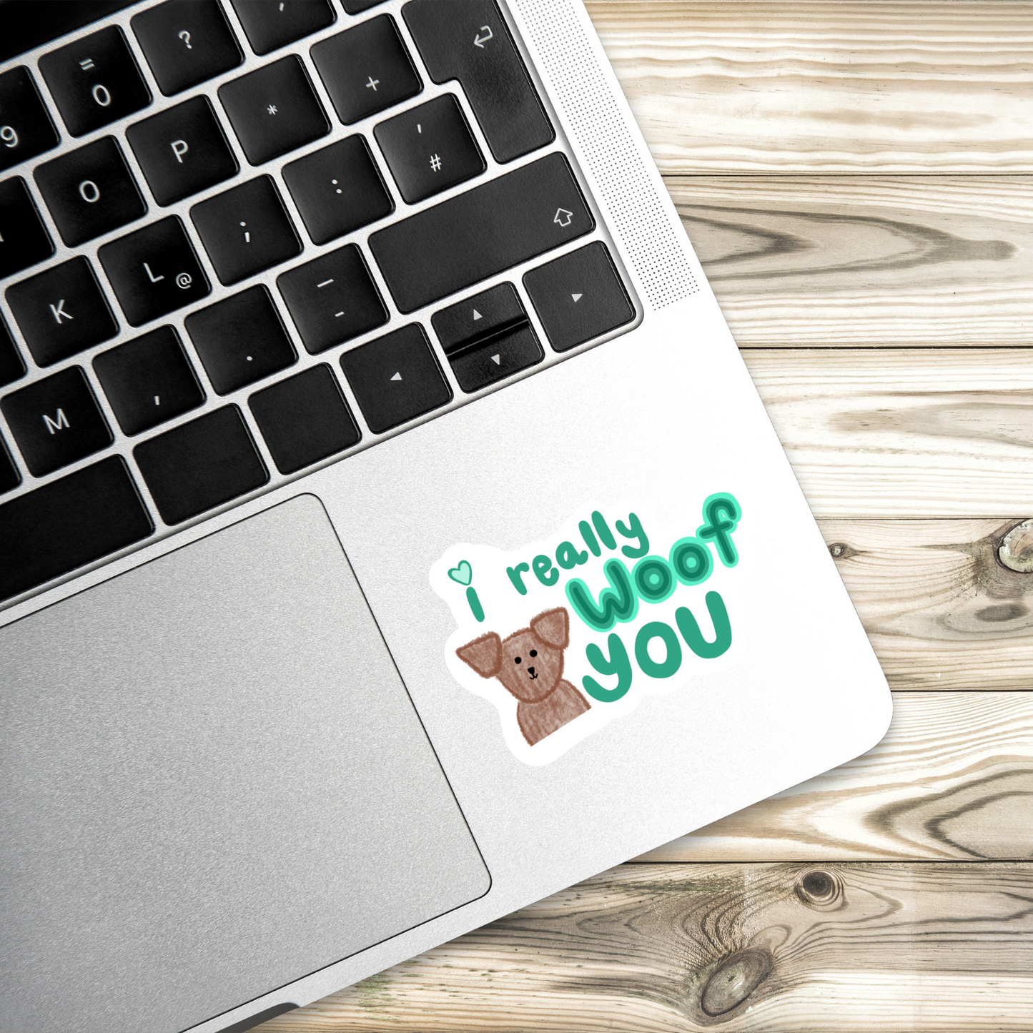 I really woof you sticker, cute dog lover decal, hand-drawn puppy sticker, water-resistant vinyl sticker, funny pet owner gift, dog lover laptop sticker, playful animal decal, quirky pet humor sticker, hydroflask dog sticker, dog mom gift, handmade dog sticker, adorable puppy decal, funny canine sticker, water bottle sticker for dog lovers