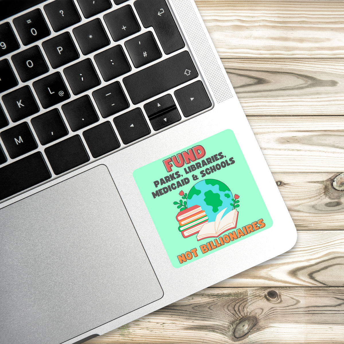 anti-billionaire sticker, fund schools not billionaires, progressive politics decal, political protest sticker, water-resistant sticker, activism sticker, green vinyl sticker, medicaid advocacy, library supporter, national parks fan, tax the rich, educational funding sticker, resist sticker
