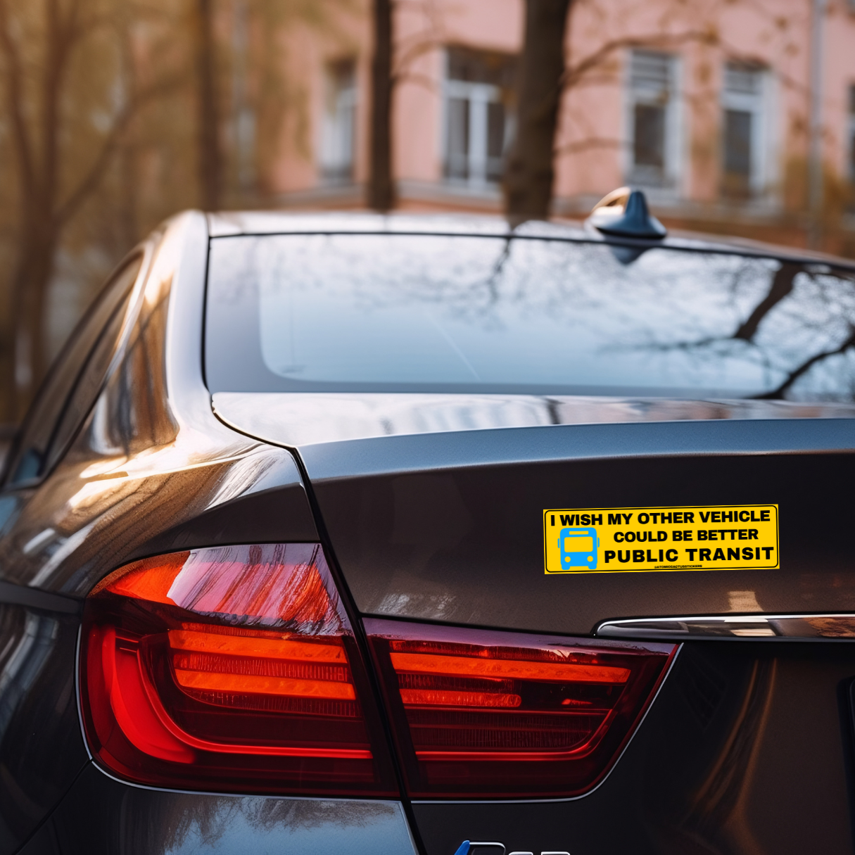 funny bumper sticker, public transit sticker, eco-friendly car decal, durable waterproof sticker, humor stickers for cars, environmental stickers, laptop stickers, funny car accessories, public transportation supporter gifts