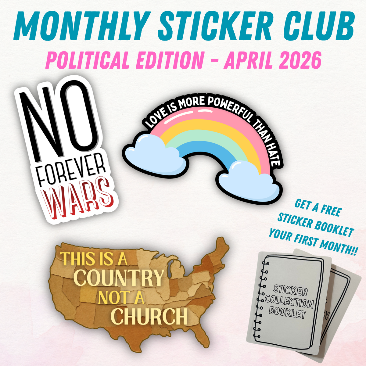Political Monthly Sticker Club - April 2026