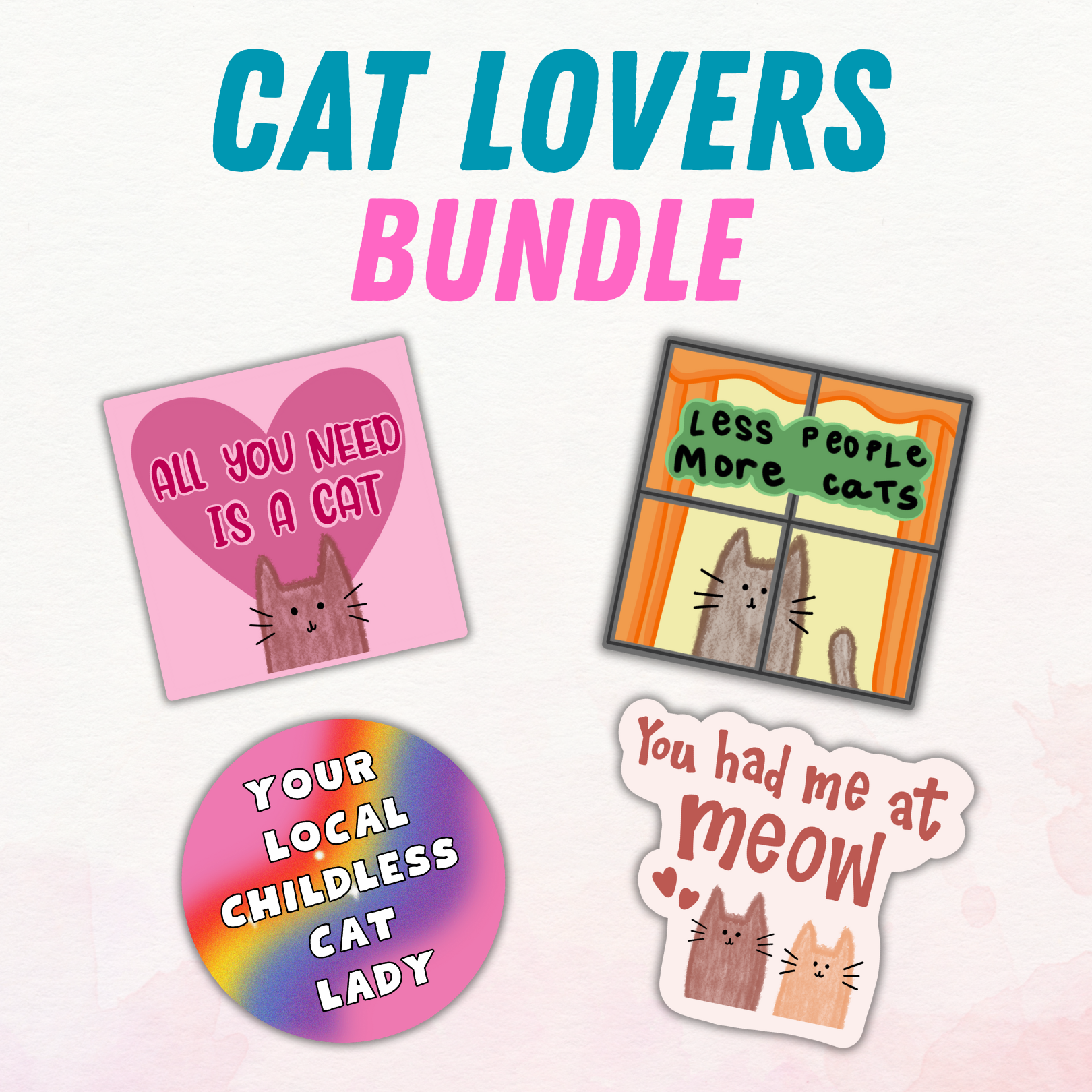 cat lover sticker, cat sticker bundle, funny cat decal, cat lady sticker, pet lover gift, cat parent sticker, cat humor decal, introvert sticker, less people more cats sticker, you had me at meow sticker, local childless cat lady sticker, all you need is a cat sticker, cat mom gift, cat dad sticker, vinyl cat decal, laptop cat sticker, water bottle cat sticker, cute cat sticker pack, cat themed gift idea, animal lover sticker