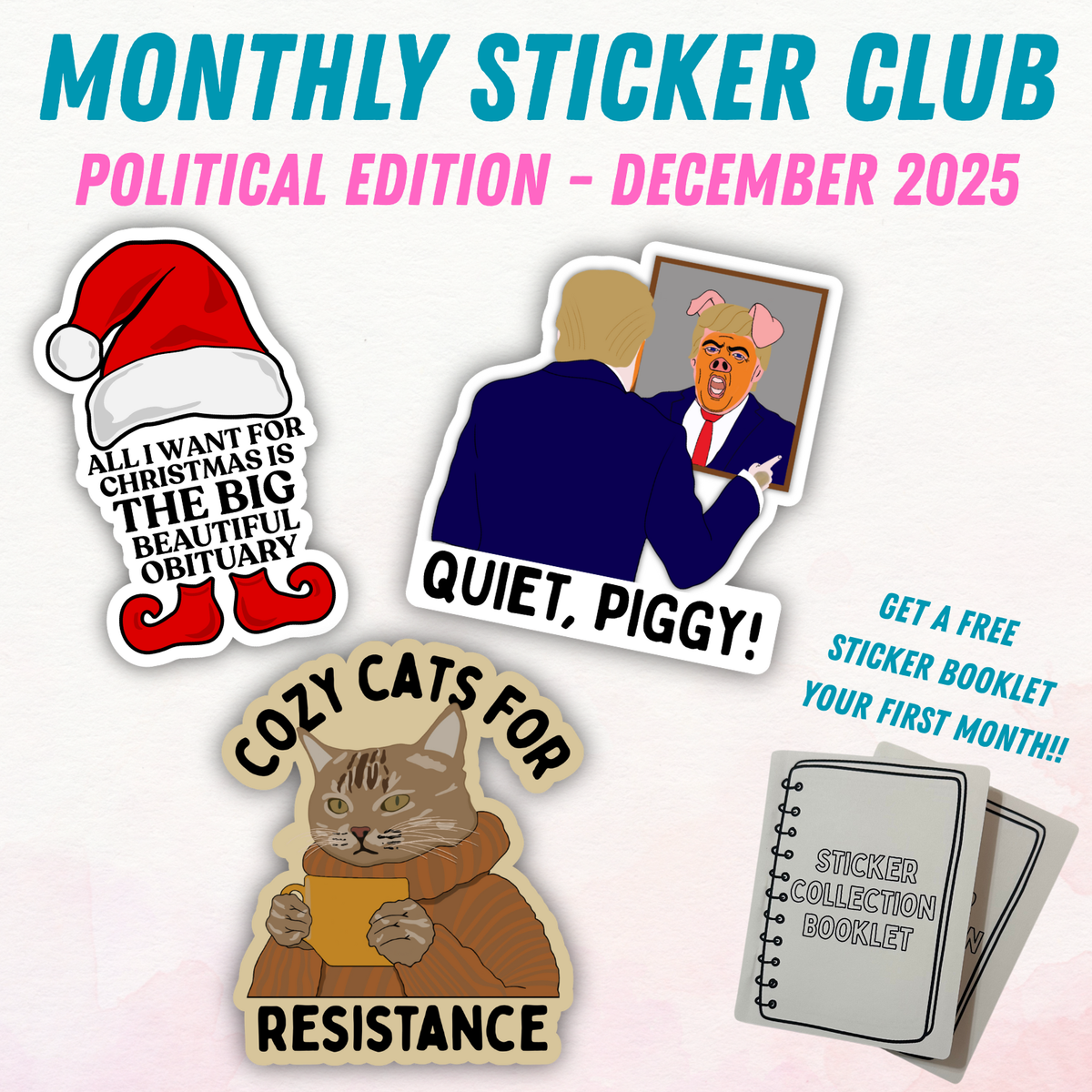 political sticker, protest art decal, leftist vinyl sticker, resistance merch, activist sticker pack, political humor sticker, anti authoritarian art, progressive vinyl decal, cozy resistance cat sticker, protest cat art, political christmas sticker, dark humor holiday decal, satire sticker, subversive art sticker, meme protest sticker, liberal gift idea, indie political art, resistance movement merch, political street art, social justice decal, modern protest art, progressive merchandise