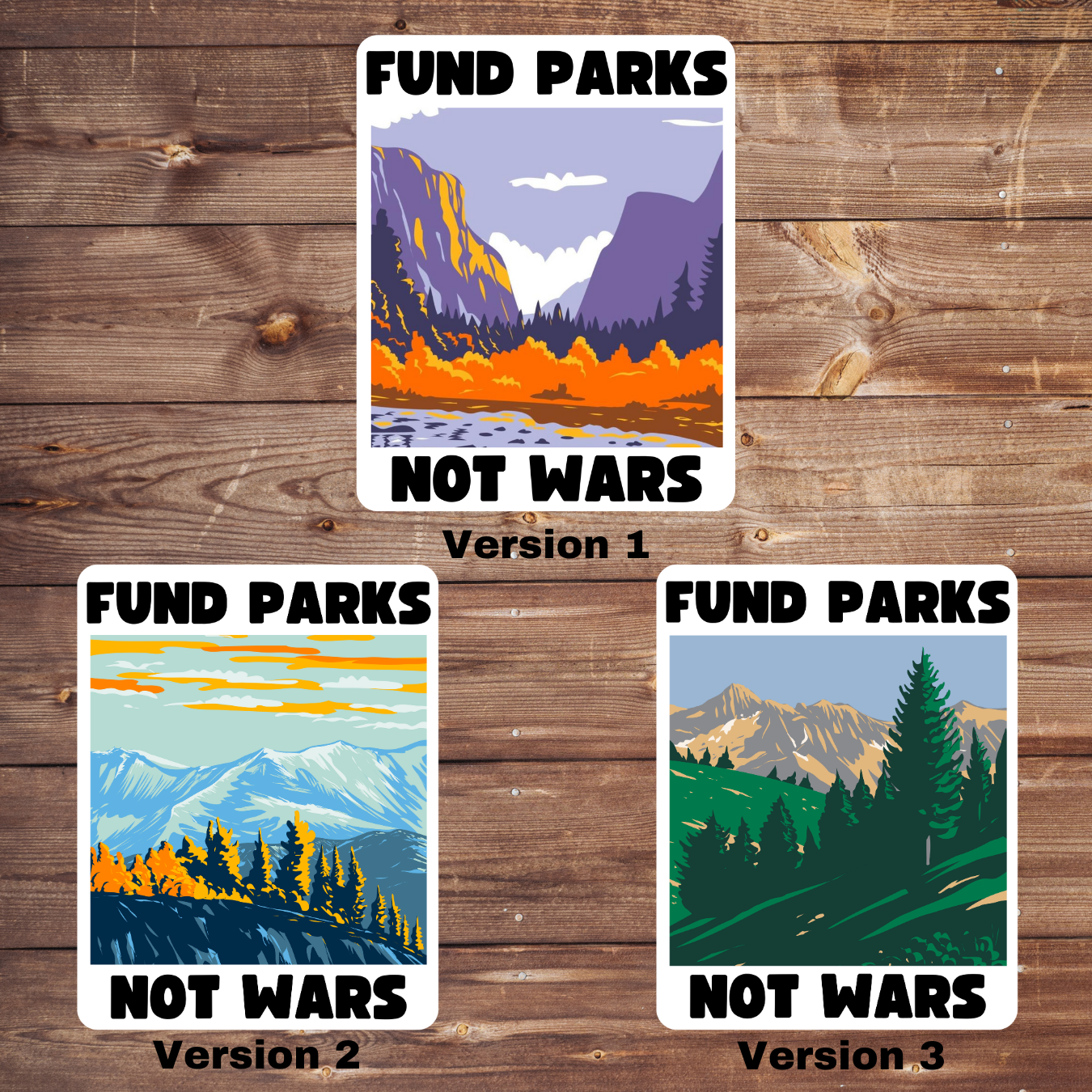 Fund Parks Not Wars Sticker | 3.5" x 2.5" Vinyl Decal | Anti-War National Parks Design | Progressive Political Sticker