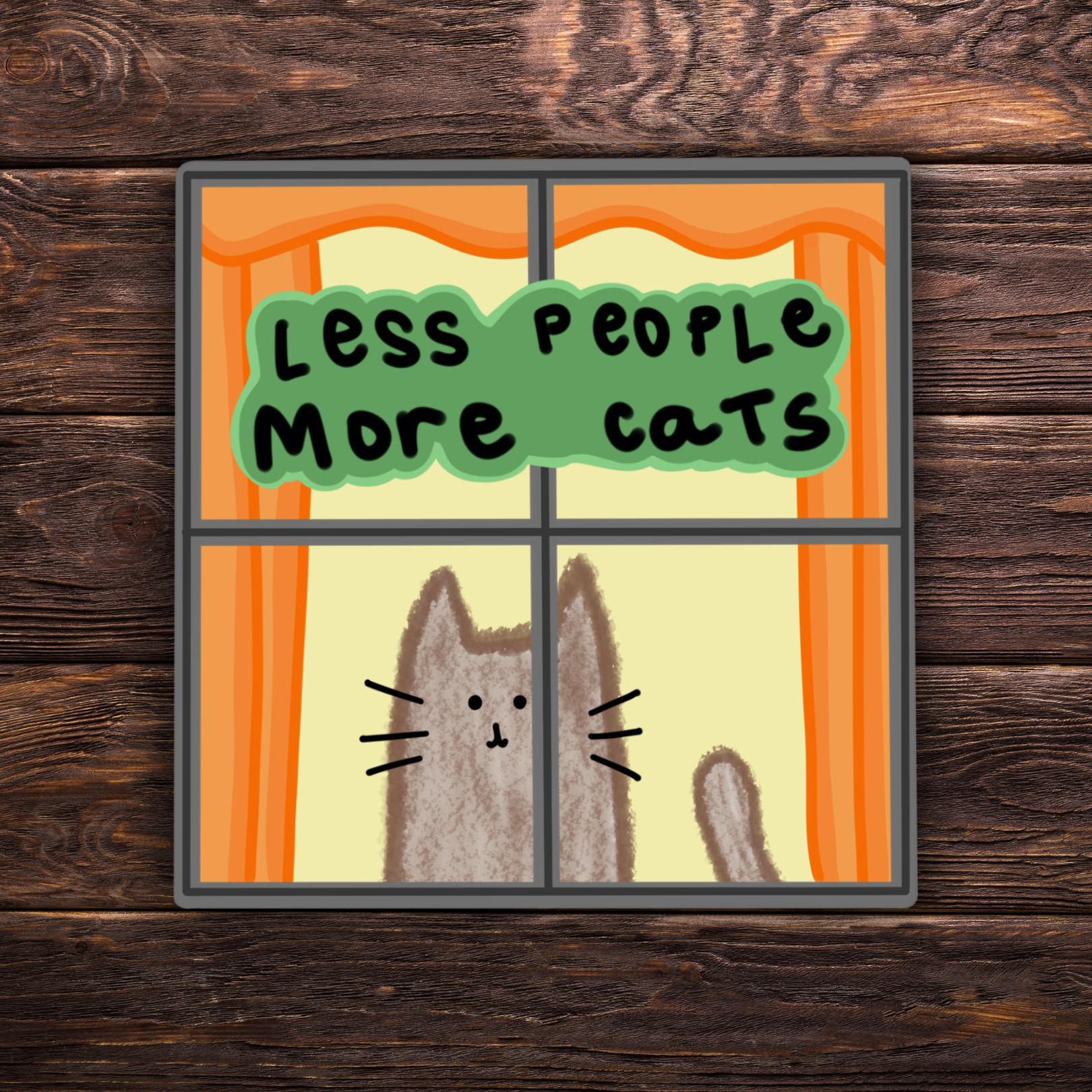 less people more cats sticker, funny cat lover decal, hand-drawn feline sticker, water-resistant vinyl sticker, cat mom laptop sticker, quirky pet humor sticker, cat sticker, introvert cat person gift, handmade cat sticker, cute kitty vinyl decal, funny cat owner sticker, water bottle sticker for cat lovers, animal lover decal, playful cat humor sticker