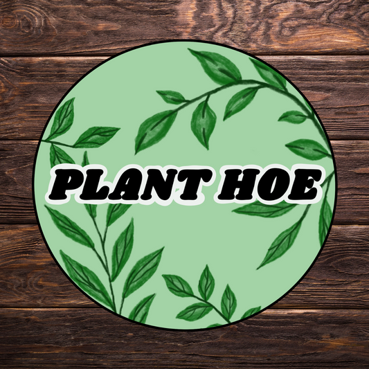 plant hoe sticker, hand-drawn plant lover decal, funny garden sticker, vine circle vinyl sticker, water-resistant laptop sticker, quirky plant parent gift, botanical humor sticker, cute gardener sticker, nature lover vinyl decal, hydroflask sticker, earthy aesthetic sticker, plant parent humor, handmade plant decal, trendy plantcore sticker, funny gardening gift