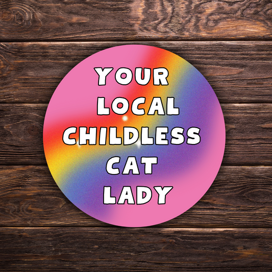 Cat lady sticker, local childless cat lady sticker, funny cat lover decal, hand-drawn feline sticker, quirky cat mom gift, water-resistant vinyl sticker, introvert humor sticker, cat mom laptop decal, playful cat person sticker, hydroflask cat sticker, handmade kitty sticker, funny pet owner decal, water bottle sticker for cat lovers, animal lover humor sticker, cute cat vinyl decal, Kamala Harris.