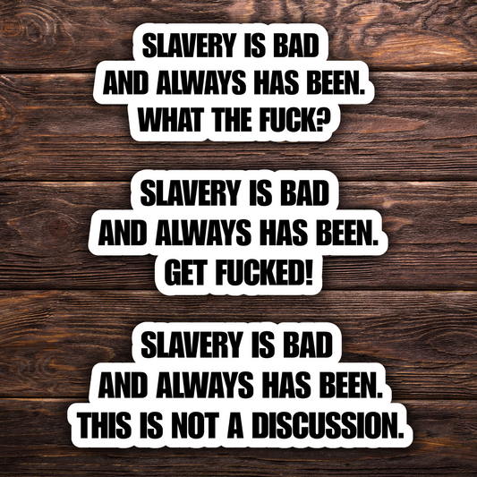 anti-racism sticker, slavery is bad decal, progressive political sticker, blunt activism sticker, funny but serious statement sticker, history matters sticker, anti-racist gift, water-resistant vinyl sticker pack, unapologetic leftist sticker, activist laptop decal, bold typography sticker, political humor sticker pack