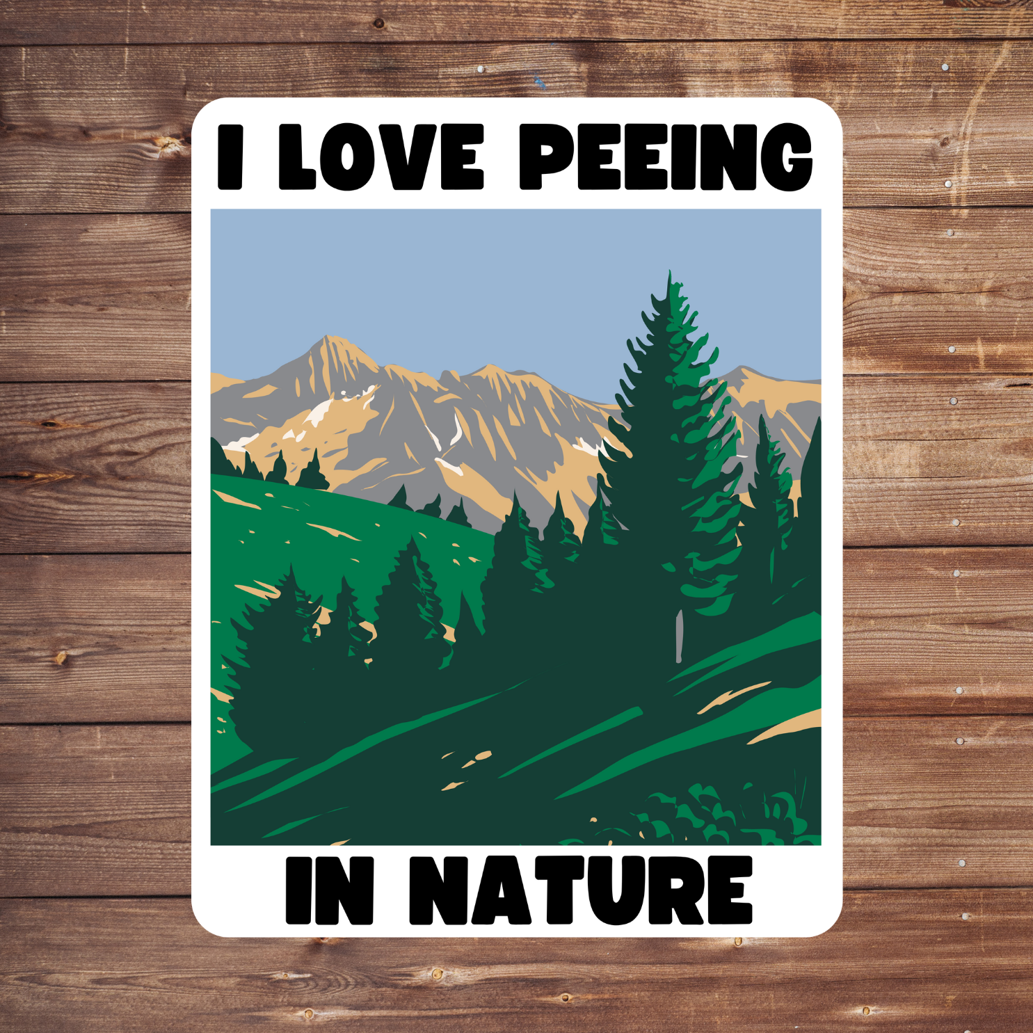 Nature lovers, hikers, campers, trail walkers, state park enthusiasts, and anyone who’s ever felt the joy of peeing in the great outdoors. Makes a funny and relatable gift for eco-minded friends, outdoor adventurers, or that one friend who always needs to “go” on a hike.

Out
Outdoorsy sticker, funny camping sticker, hiking humor decal, national park lover, environmentalist gift, water bottle sticker, pee in the woods, pro-nature vinyl decal, wild woman sticker, trail life bumper sticker, outdoor adventurer