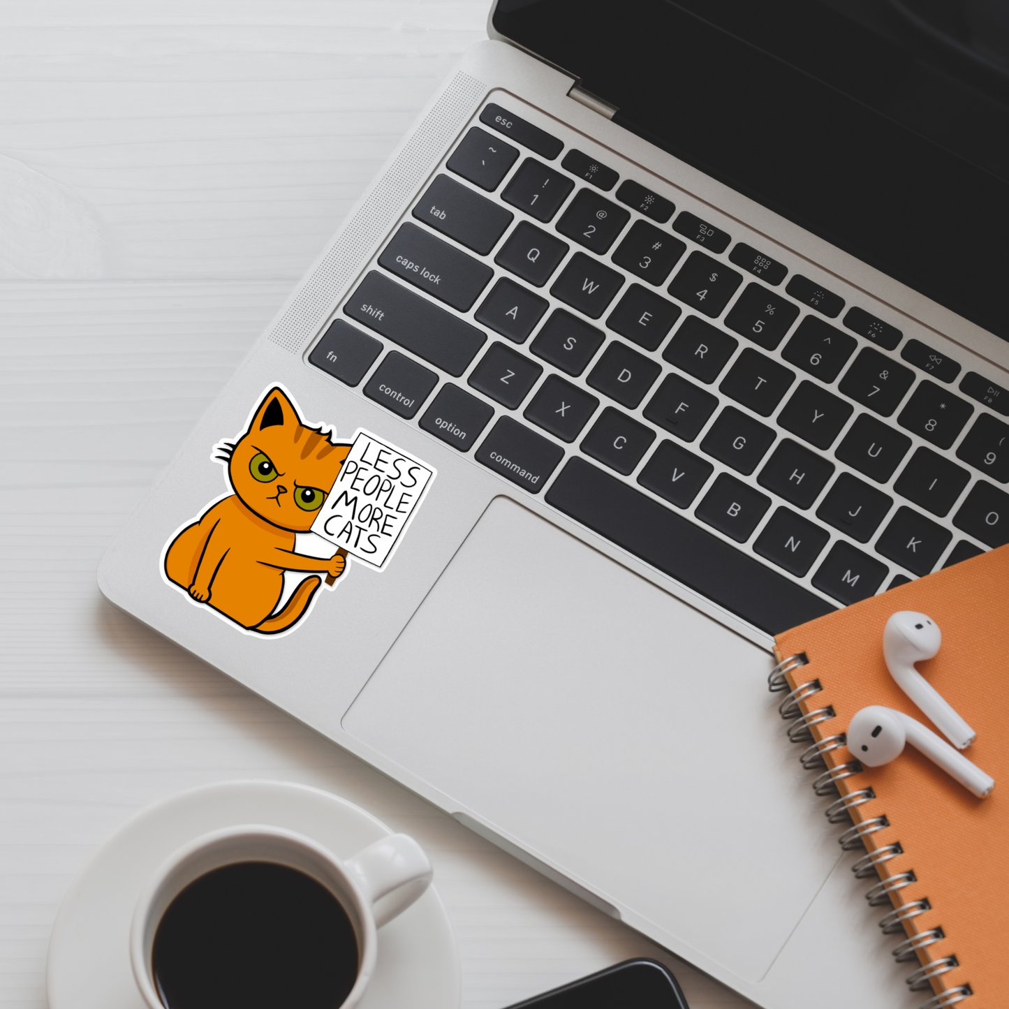 Protest Cat - Less People More Cats Sticker | Cat Protest Vinyl Sticker | Funny Animal Sticker | Water-Resistant | Cat Lover Gift
