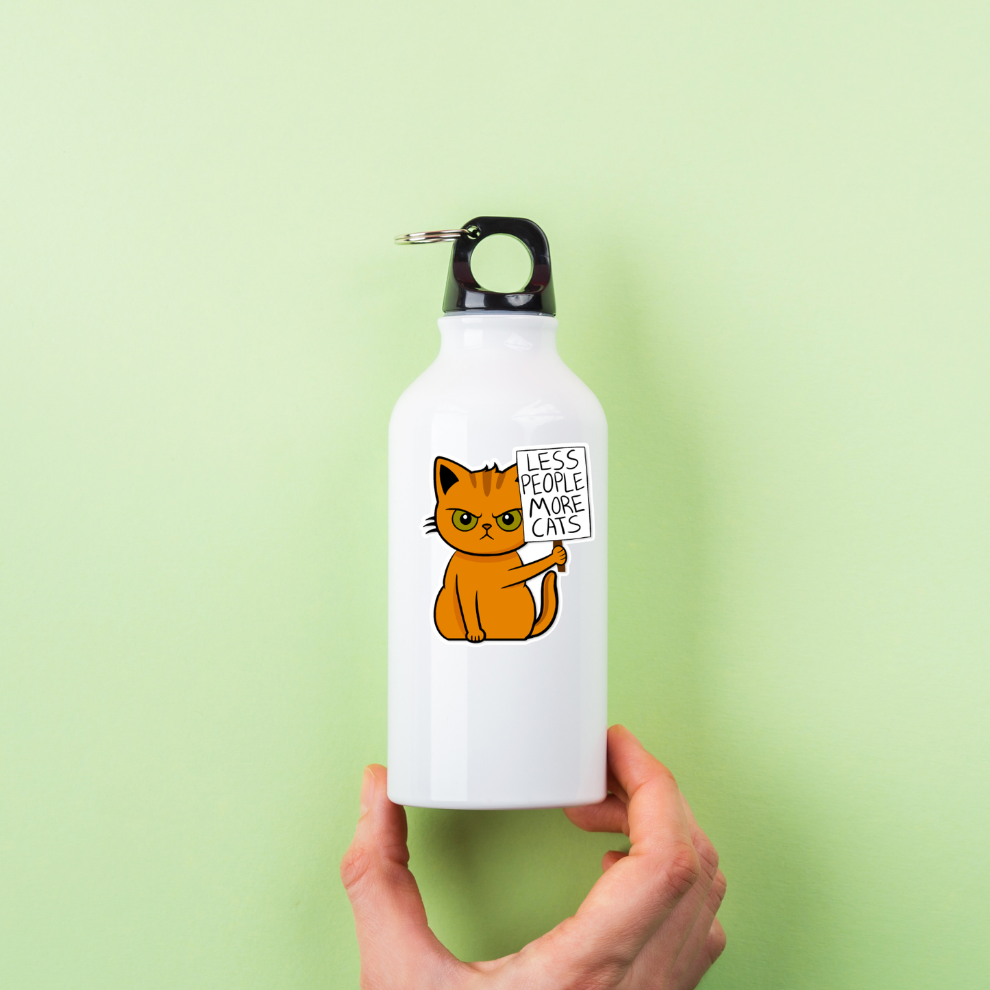 Protest Cat - Less People More Cats Sticker | Cat Protest Vinyl Sticker | Funny Animal Sticker | Water-Resistant | Cat Lover Gift