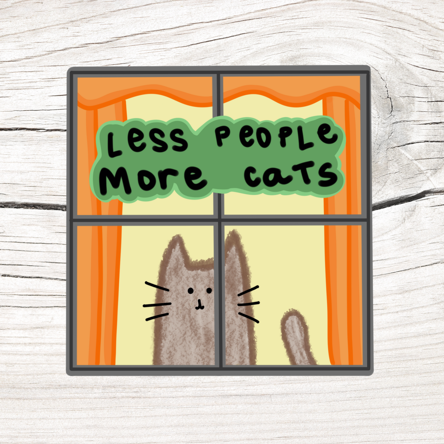 Less People More Cats | Hand Drawn | Vinyl Sticker | Water Resistant Sticker | 2" x 3" | Novelty | Cute