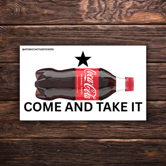 Gift for activists, soda themed parody, parody sticker bundle, come and take it sticker, texas alamo sticker, funny soda sticker, texas pride decal, carbonated drink sticker, soda lover gift, come and take it parody, fizzy drink decal, alamo parody sticker, political humor sticker, texas history sticker, pop culture soda sticker, soft drink fan decal, come and take it soda can, novelty texas sticker, soda can humor gift, satirical political sticker, resist parody decal, texas joke sticker, carbonated humor 