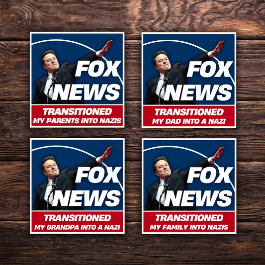 Political activism sticker, Elon Musk Salute, Roman Salute, Trump Sticker, anti-fascist sticker, media propaganda decal, Fox News criticism, resist misinformation sticker, protest bumper sticker, anti-extremism vinyl decal, truth over propaganda, progressive politics sticker, water-resistant activism sticker