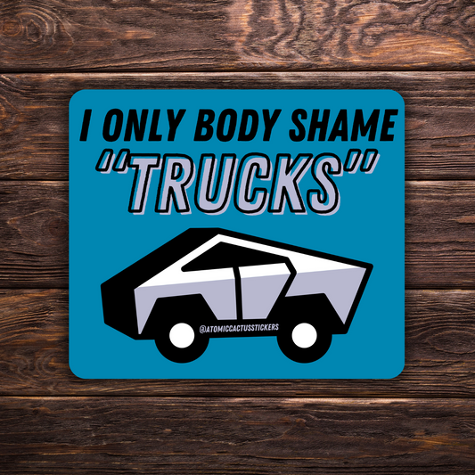 cybertruck sticker, anti-Elon sticker, funny tech bro decal, parody truck sticker, political humor sticker, anti-billionaire vinyl, cybertruck roast, water-resistant laptop sticker, progressive sticker, design nerd gift, anti-Musk sticker, anti-capitalist decal, Gen Z humor sticker