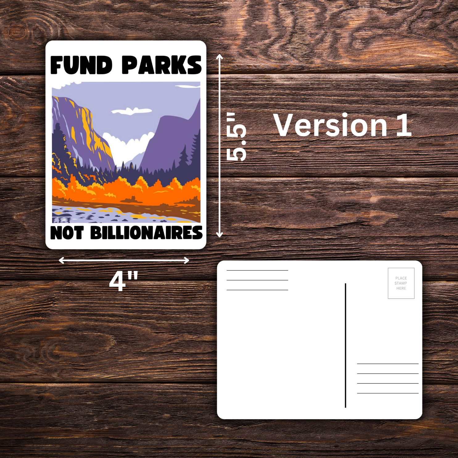 fund parks not billionaires postcard, environmental activism mailer, anti-billionaire card, climate change advocacy postcard, progressive protest mail, eco-friendly stationery, national park lover card, water bottle sticker alternative, green activism postcard, tax the rich mailer, political advocacy postcard, nature conservation mail, send to officials postcard, pro-environment card, activism stationery
