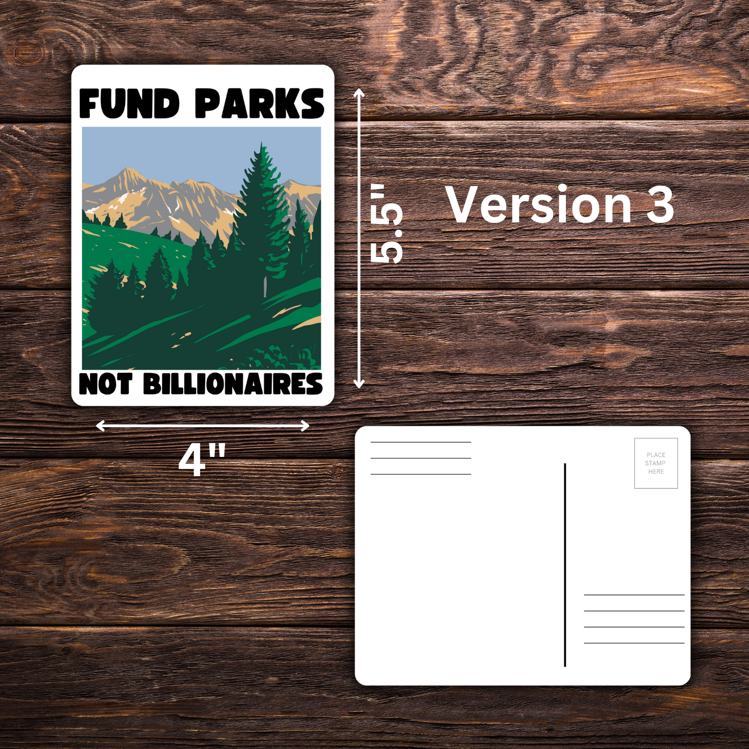 fund parks not billionaires postcard, environmental activism mailer, anti-billionaire card, climate change advocacy postcard, progressive protest mail, eco-friendly stationery, national park lover card, water bottle sticker alternative, green activism postcard, tax the rich mailer, political advocacy postcard, nature conservation mail, send to officials postcard, pro-environment card, activism stationery