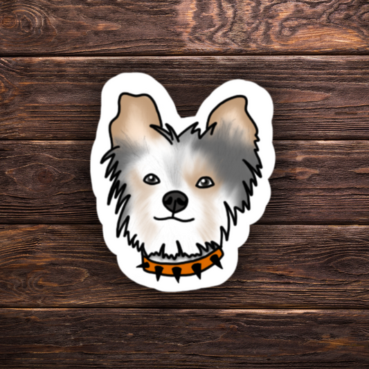 Yorkie with Orange Collar | Hand Drawn | Vinyl Sticker | Dog Sticker | Novelty | Cute